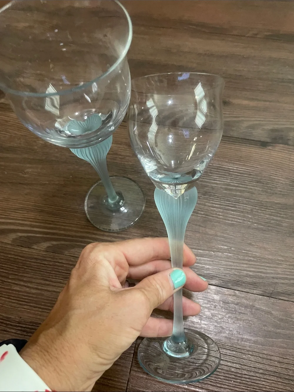 Sea Mist Turquoise Frosted Stem by MIKASA,2 wine glasses!EXCELLENT